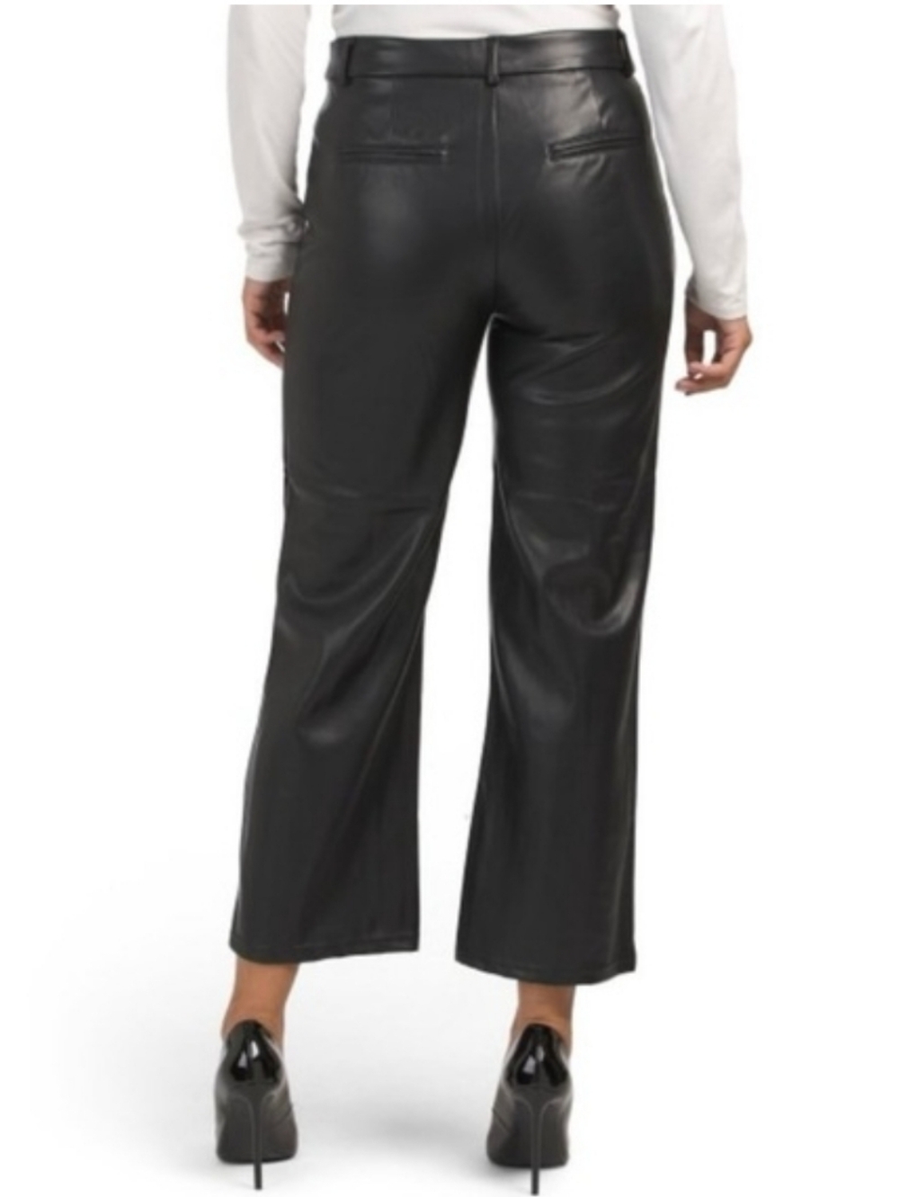 Avec Les Filles Black Faux Ever Leather‎ Wide Leg Cropped Trouser Pants Size M - Picture 2 of 11
